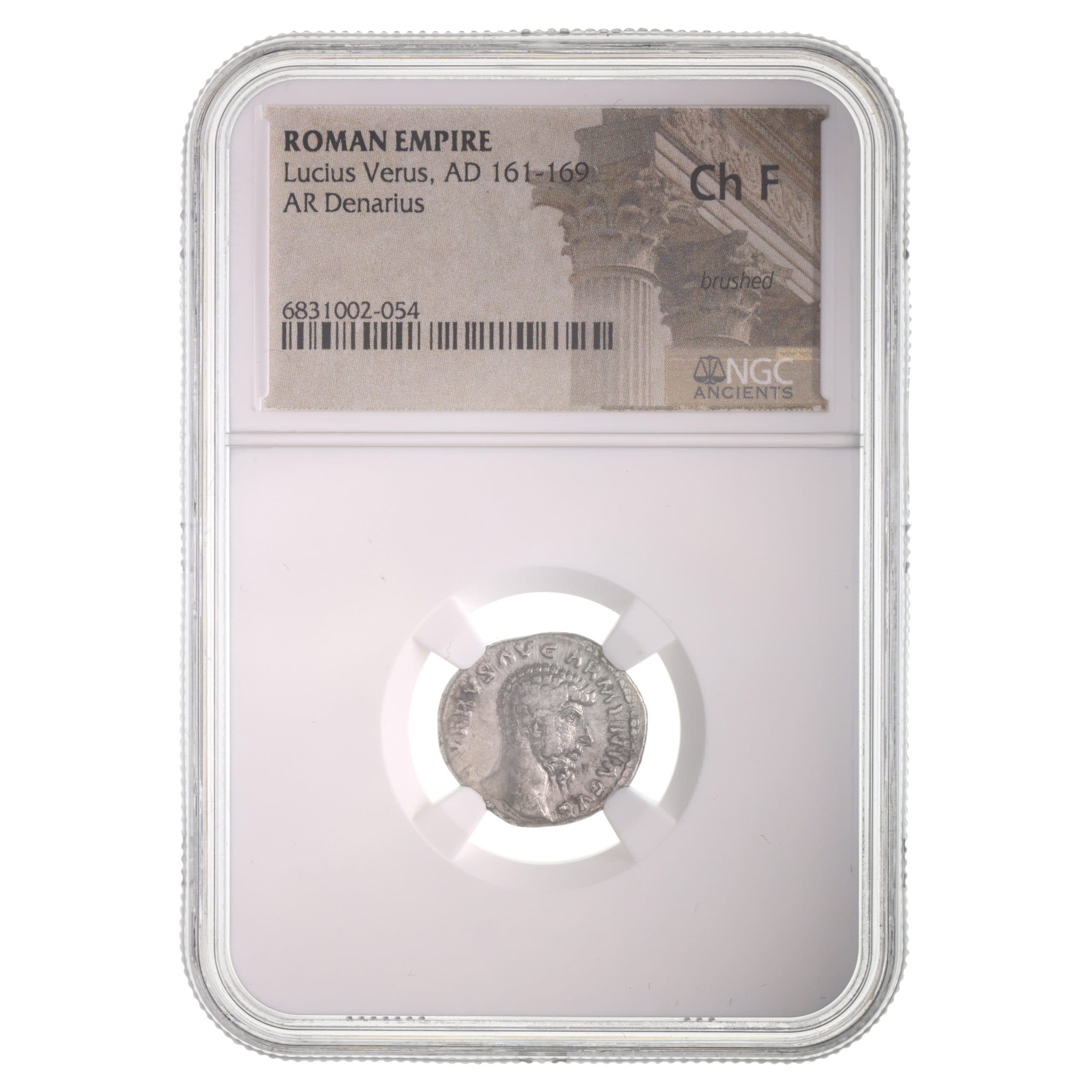 NGC-Certified Roman Coin: Lucius Verus, Denarius, Grade CH-F β representative ECC supplier stock image; exact coin and slab vary