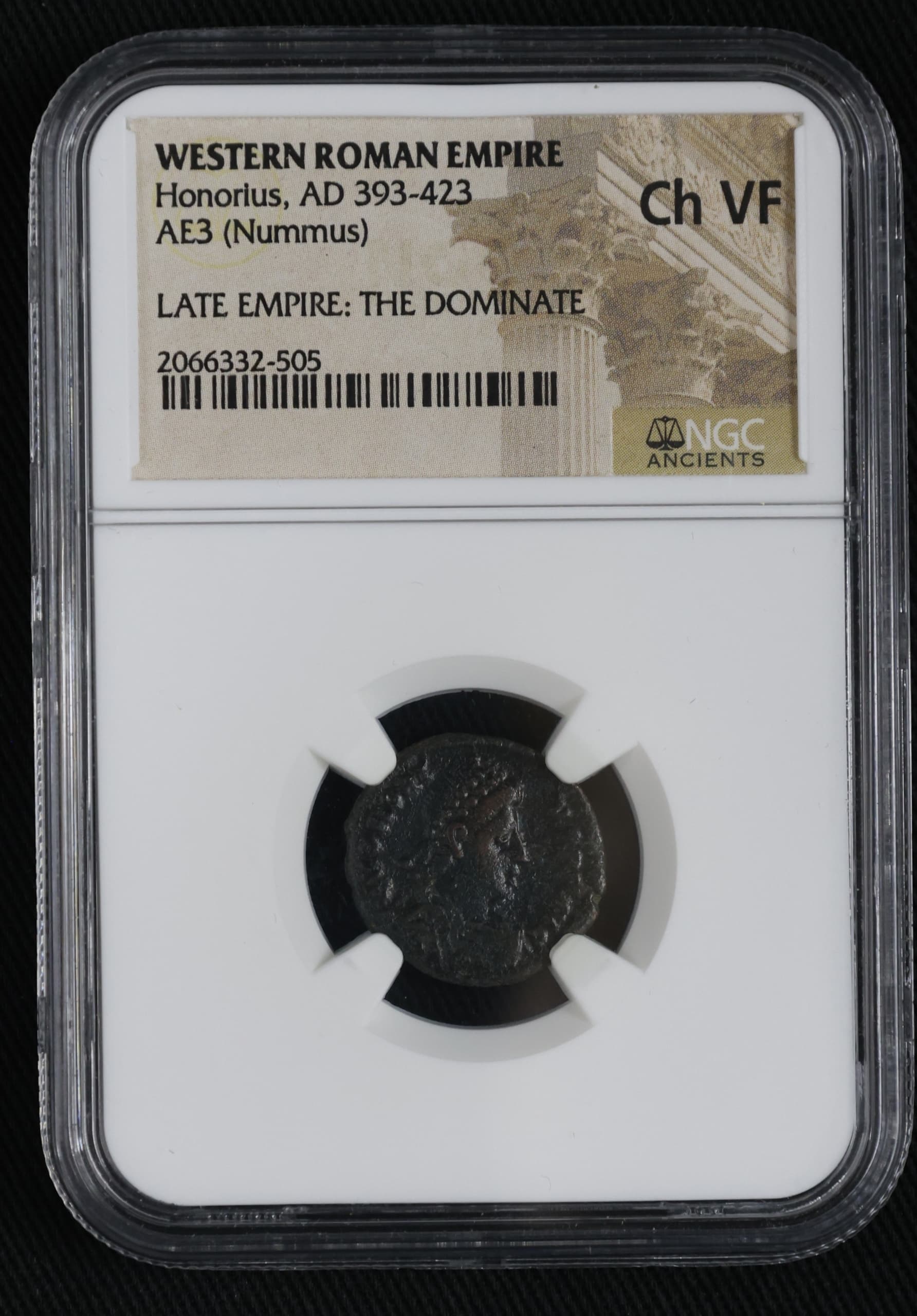 NGC-Certified Roman Coin: Honorius, AE3, Grade CH-VF β representative ECC supplier stock image; exact coin and slab vary