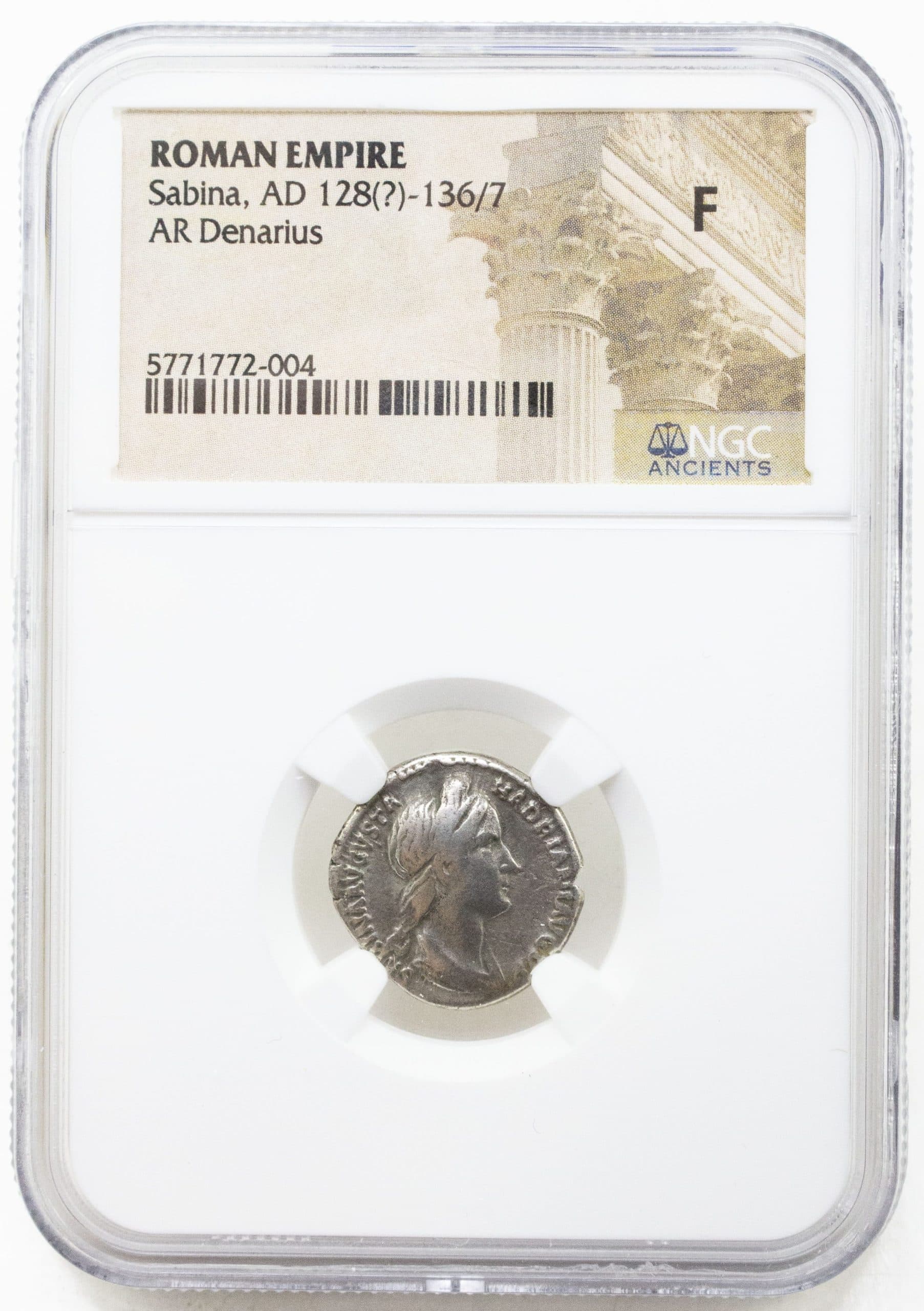 NGC-Certified Roman Coin: Sabina, Denarius, Grade VF β representative ECC supplier stock image; exact coin and slab vary