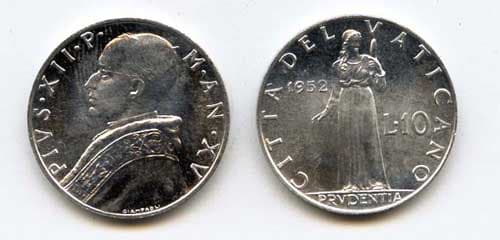 Vatican City KM52.1(U) 10 Lire (1951-53) β Lot of 6 representative product image