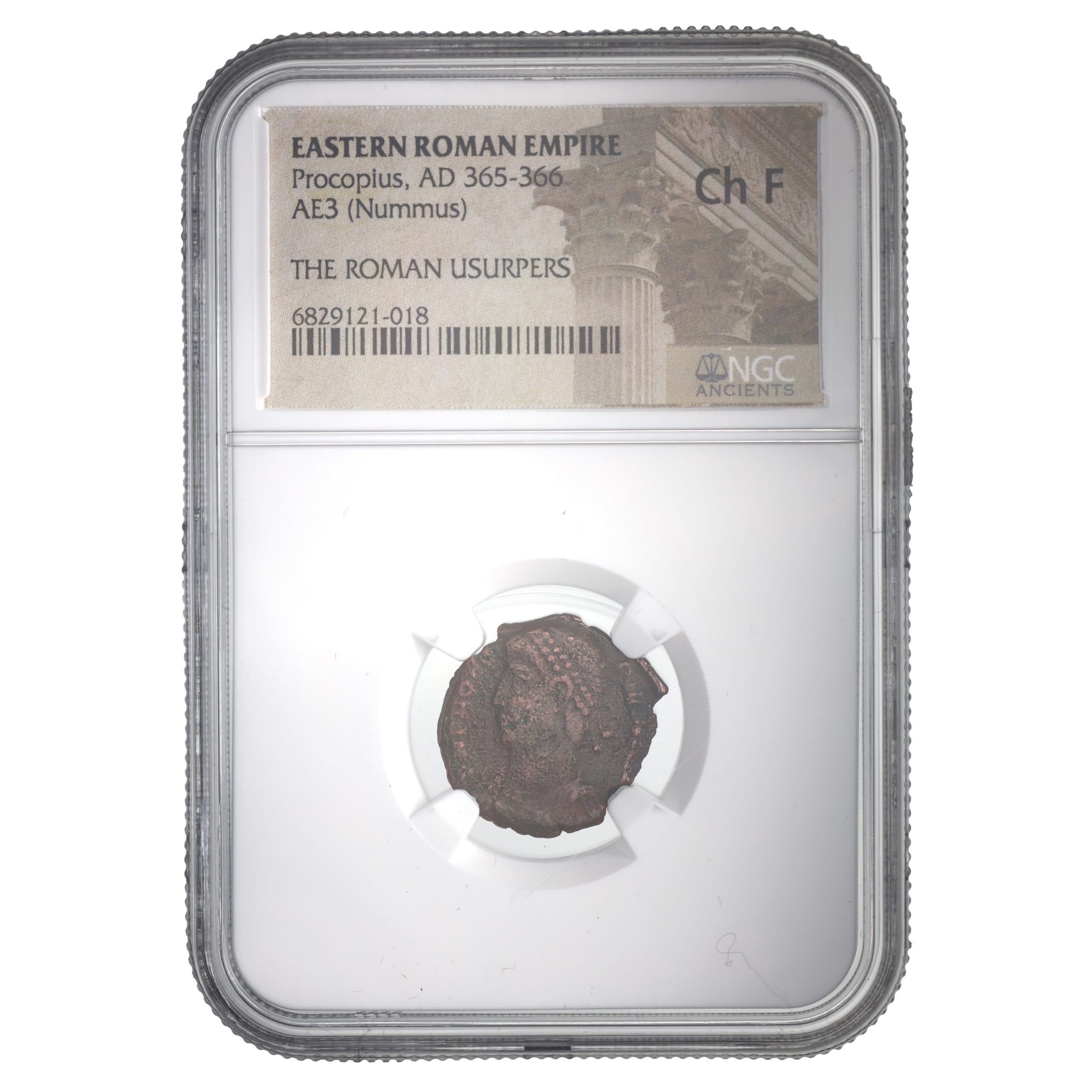 NGC-Certified Roman Coin: Procopius, AE3, Grade CH-F β representative ECC supplier stock image; exact coin and slab vary