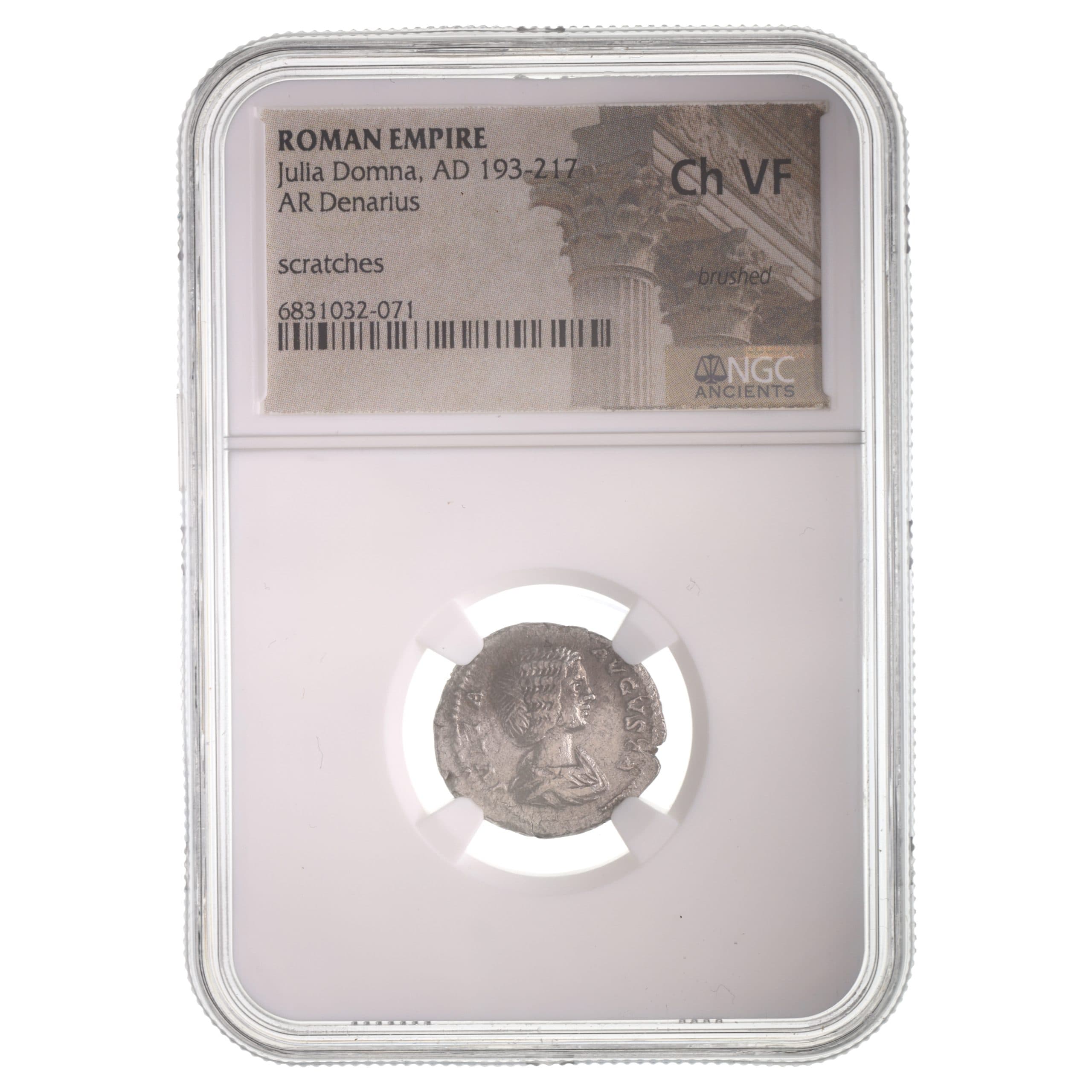 NGC-Certified Roman Coin: JULIADOMNA(AR), Grade CH-VF β representative ECC supplier stock image; exact coin and slab vary