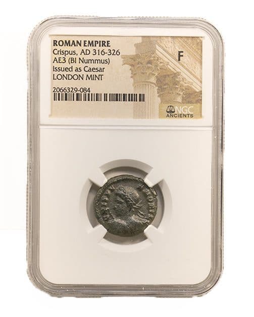 NGC-Certified Roman Coin: Crispus, AE3, Grade F β representative ECC supplier stock image; exact coin and slab vary