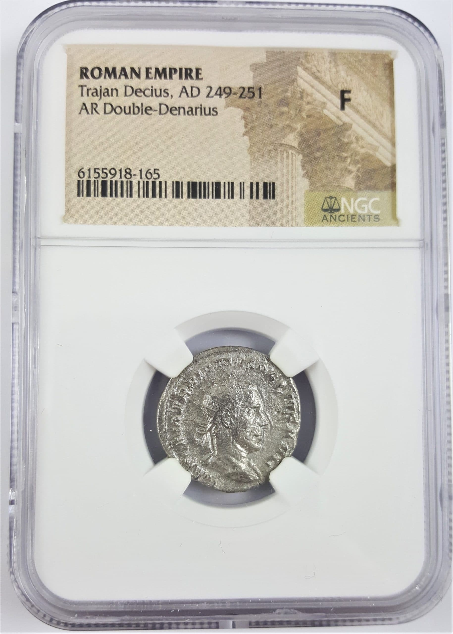 NGC-Certified Roman Coin: Trajan Decius, ANT, Grade F β representative ECC supplier stock image; exact coin and slab vary