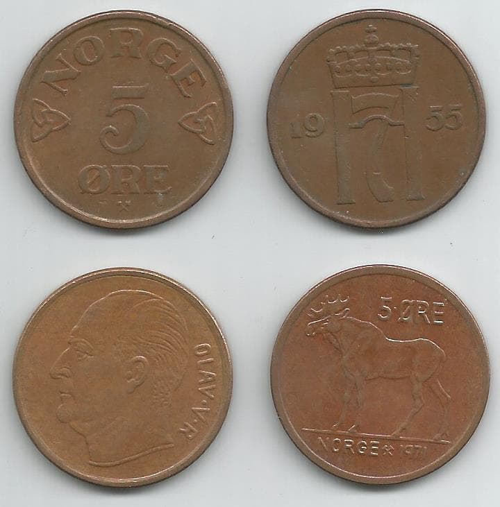 1,000 Norway KM400-405MIX(C) 5 Ore Bulk World Coins representative product image
