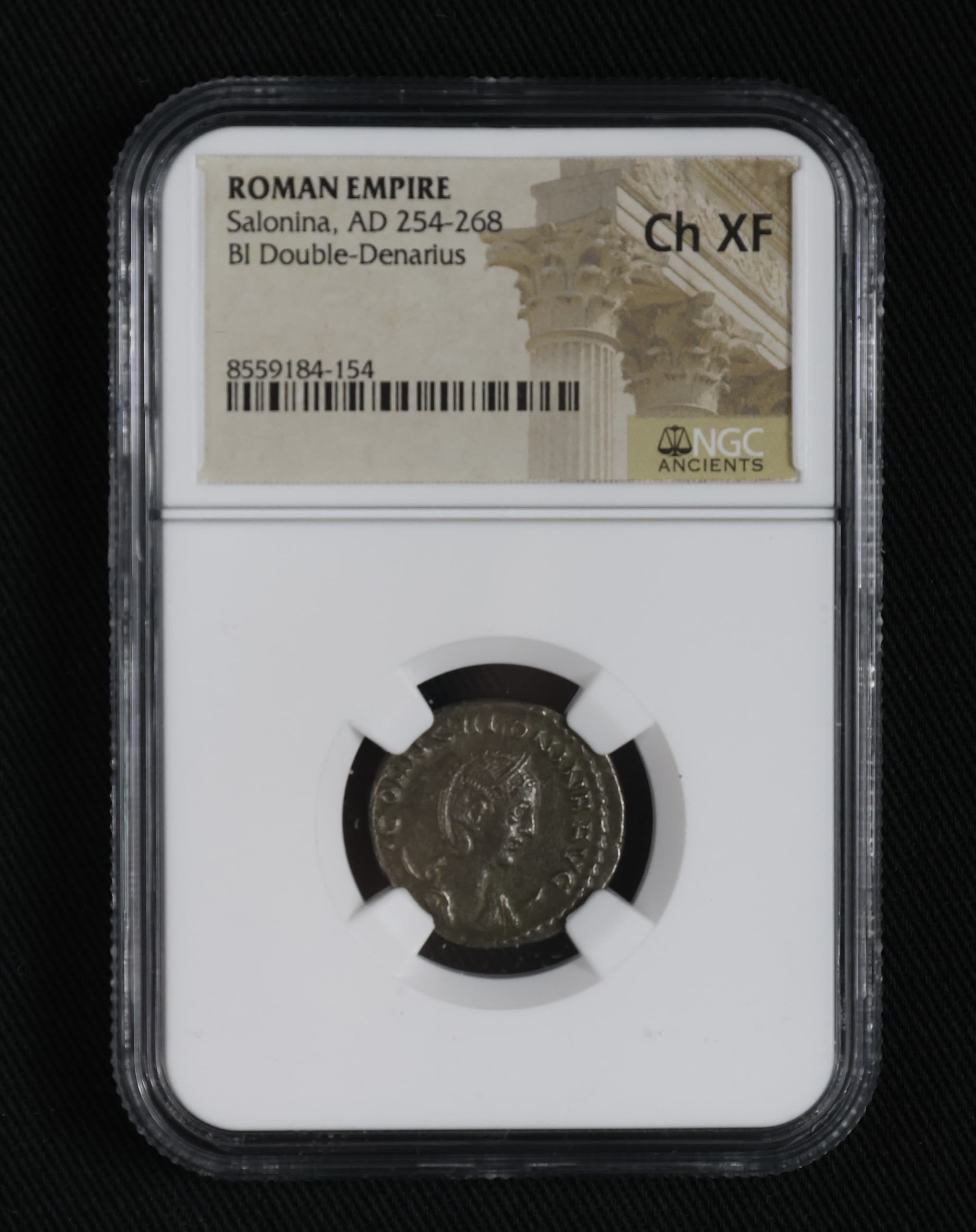 NGC-Certified Roman Coin: Salonina, Ag ANT, Grade CH-XF β representative ECC supplier stock image; exact coin and slab vary