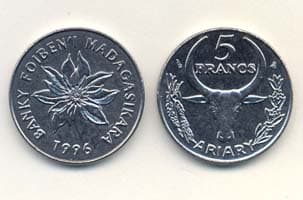 Madagascar KM21(U) 5 Francs β Lot of 20 representative product image