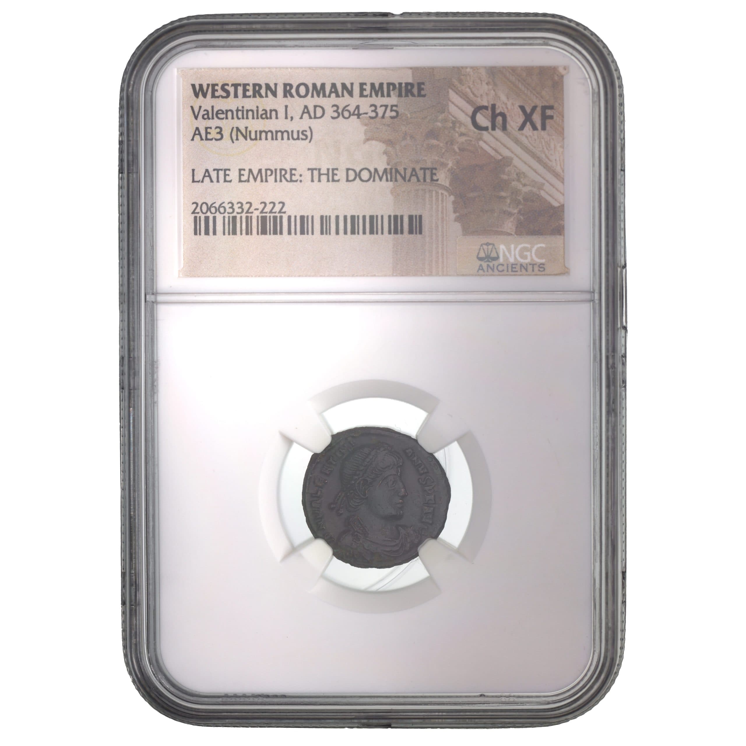 NGC-Certified Roman Coin: VALENTINIAN1ST(AE3), Grade CH-XF — representative ECC supplier stock image; exact coin and slab vary