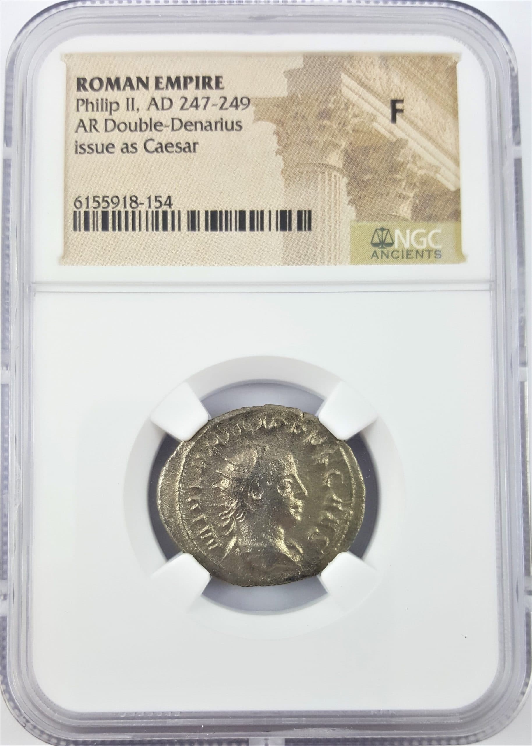 NGC-Certified Roman Coin: PHILIP2ND(AR), Grade F — representative ECC supplier stock image; exact coin and slab vary