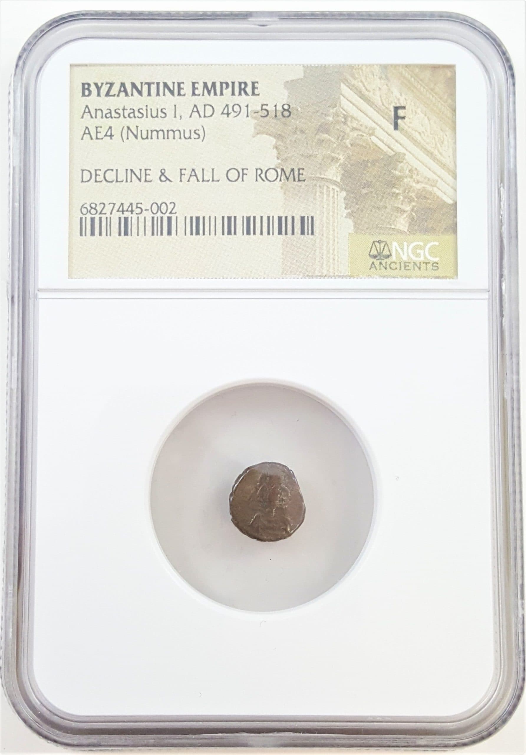NGC-Certified Roman Coin: ANASTASIUS(AE4), Grade F — representative ECC supplier stock image; exact coin and slab vary
