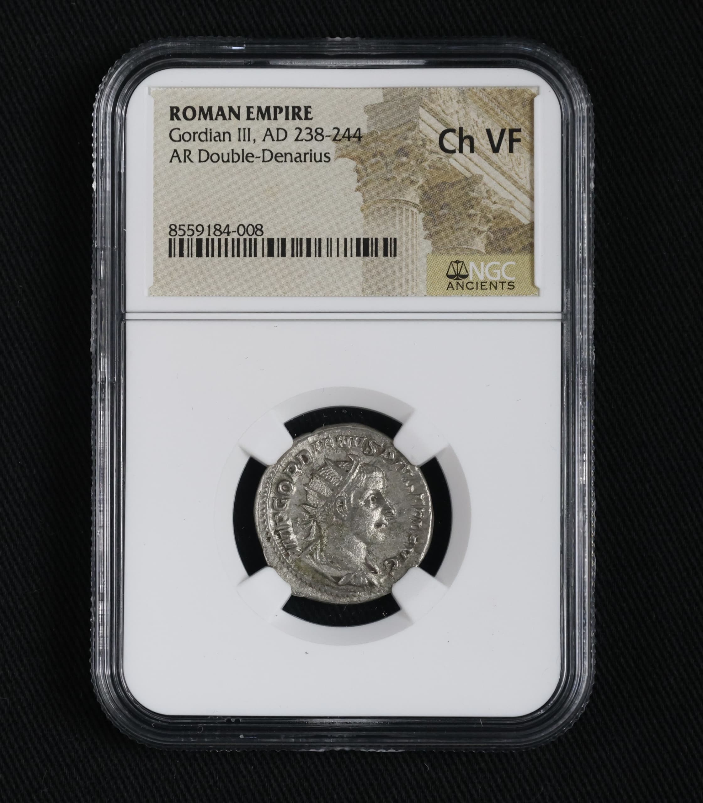 NGC-Certified Roman Coin: GORDIAN3RD(AR)(ANT), Grade CH-VF — representative ECC supplier stock image; exact coin and slab vary