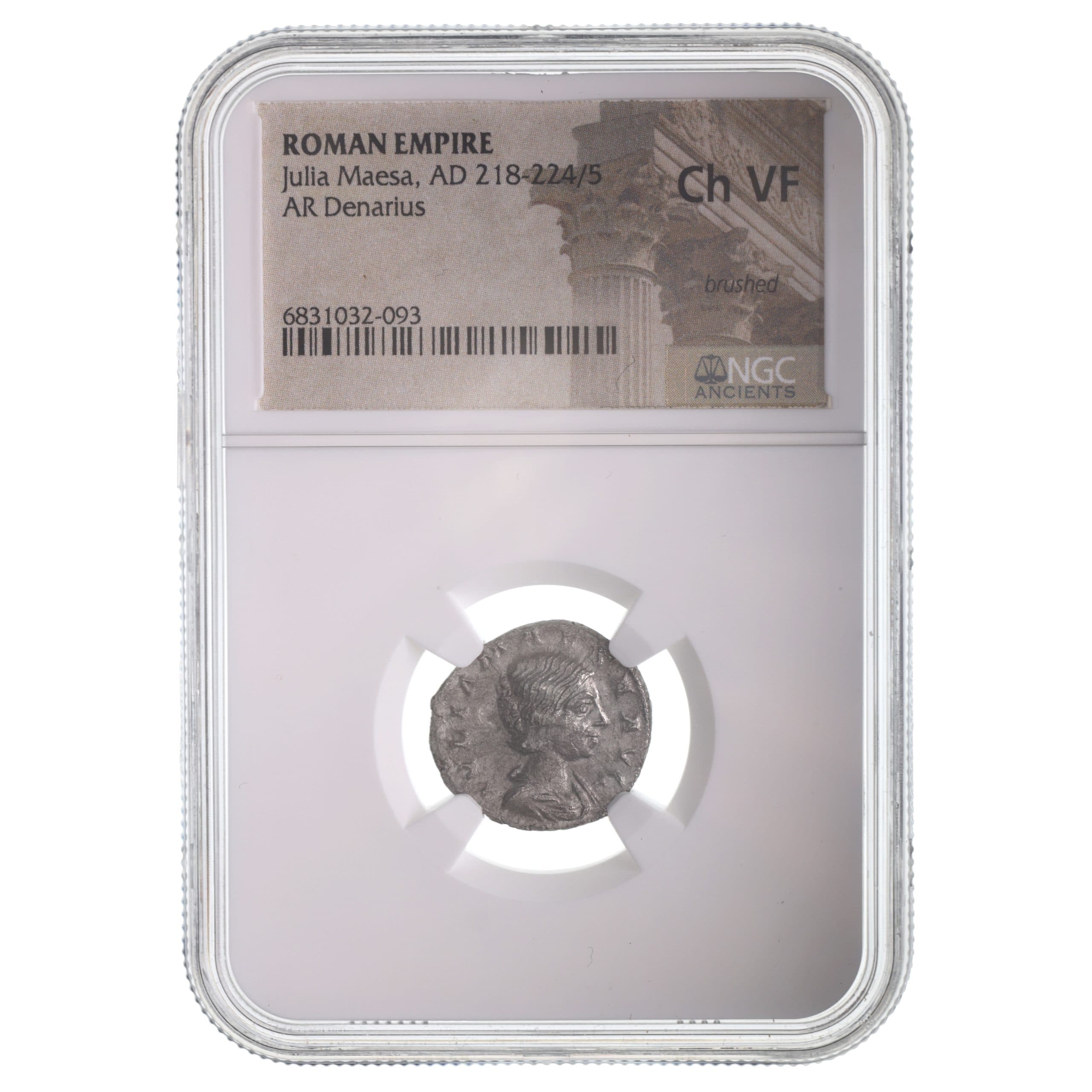 NGC-Certified Roman Coin: Julia Maesa, Denarius, Grade CH-VF β representative ECC supplier stock image; exact coin and slab vary