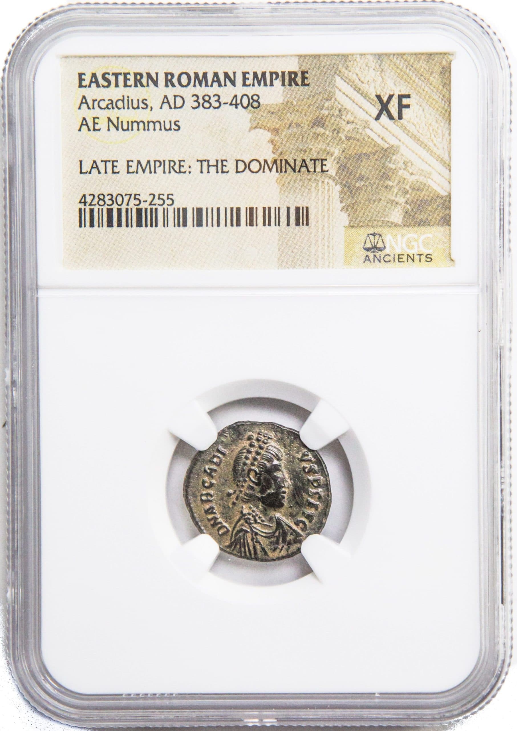 NGC-Certified Roman Coin: Arcadius, AE3, Grade XF β representative ECC supplier stock image; exact coin and slab vary