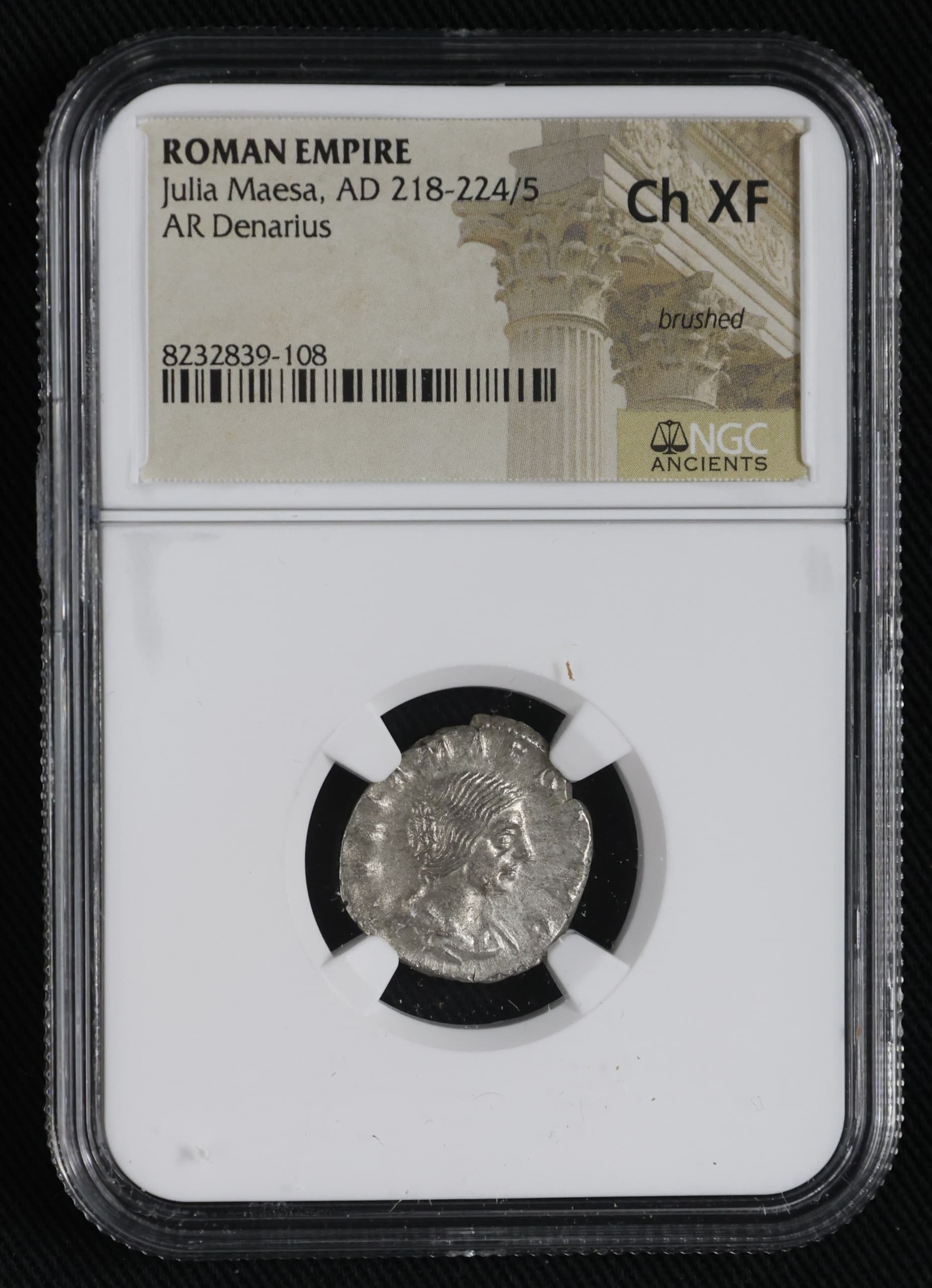 NGC-Certified Roman Coin: Julia Maesa, Denarius, Grade CH-XF β representative ECC supplier stock image; exact coin and slab vary