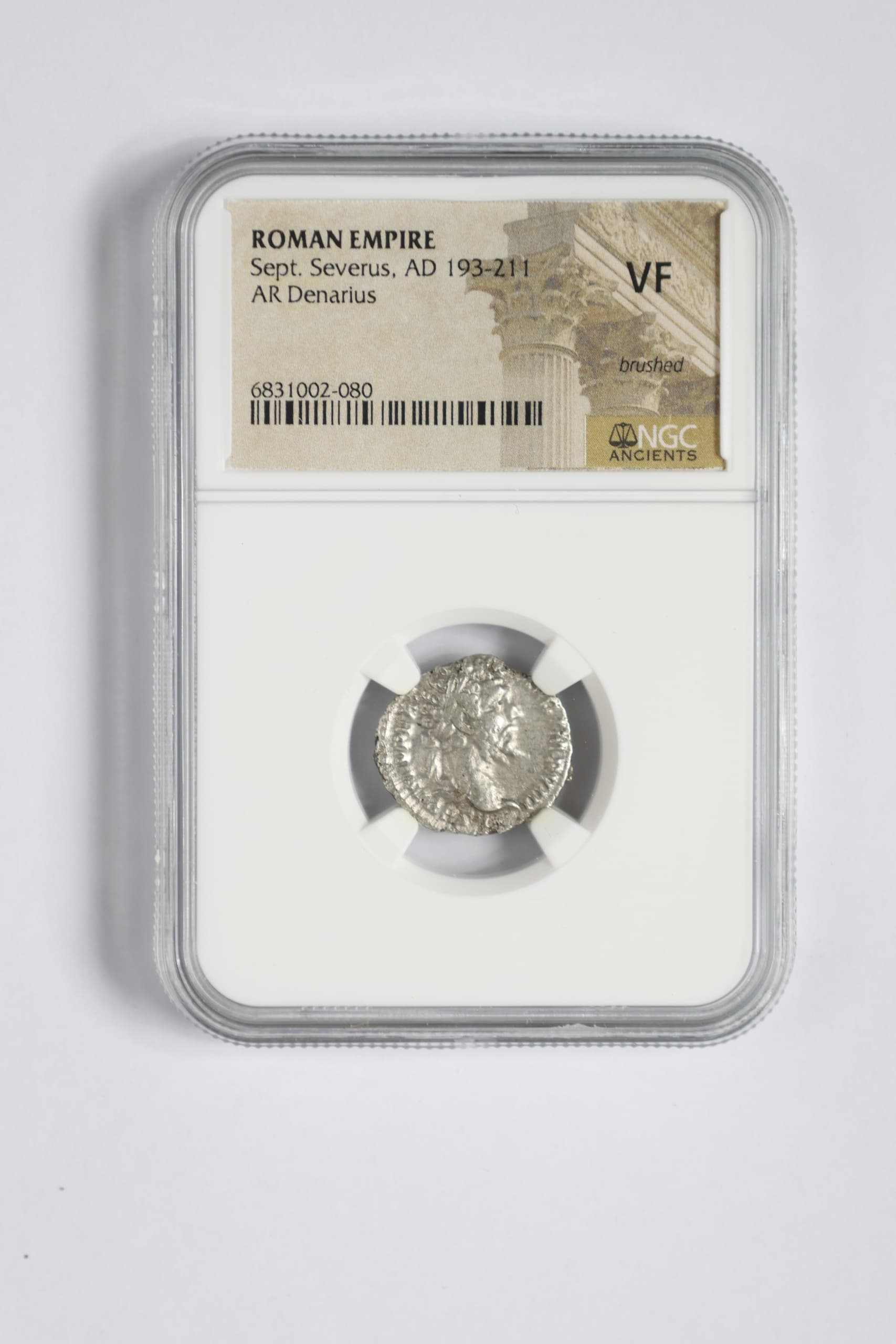 NGC-Certified Roman Coin: SEPTIMIUSSEV(AR), Grade VF β representative ECC supplier stock image; exact coin and slab vary