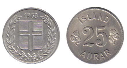 1,000 Iceland KM11(VF-XF) 25 Aurar Bulk World Coins representative product image