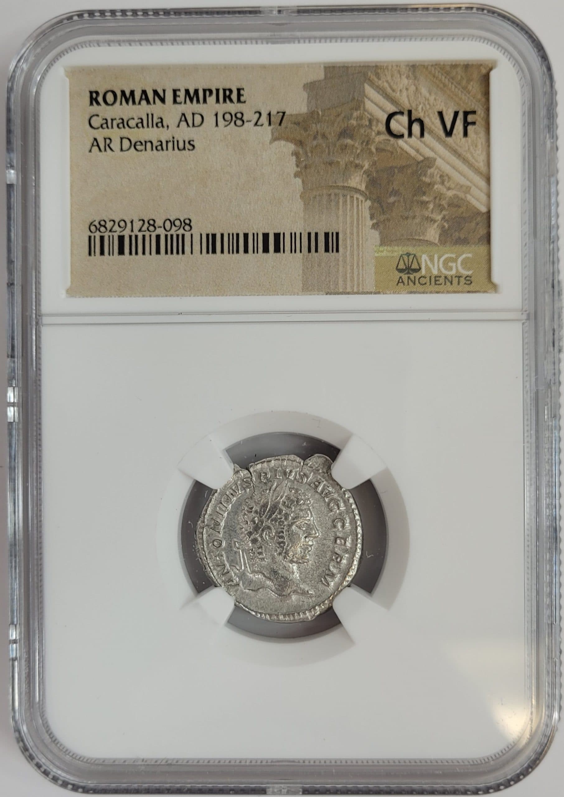 NGC-Certified Roman Coin: Caracalla, Denarius, Grade CH-VF — representative ECC supplier stock image; exact coin and slab vary