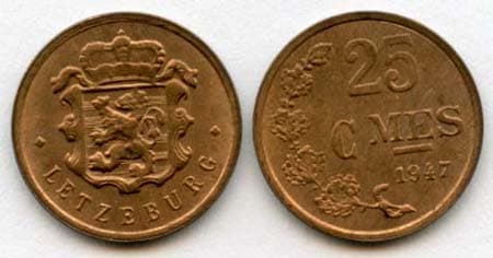Luxembourg KM45(U) 25 Centimes β Lot of 25 representative product image