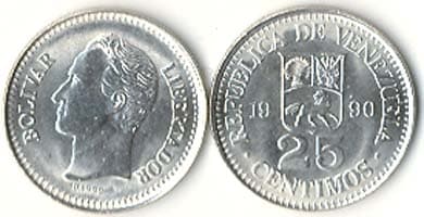 1,000 Venezuela KM50a(U) 25 Centimos Bulk World Coins representative product image