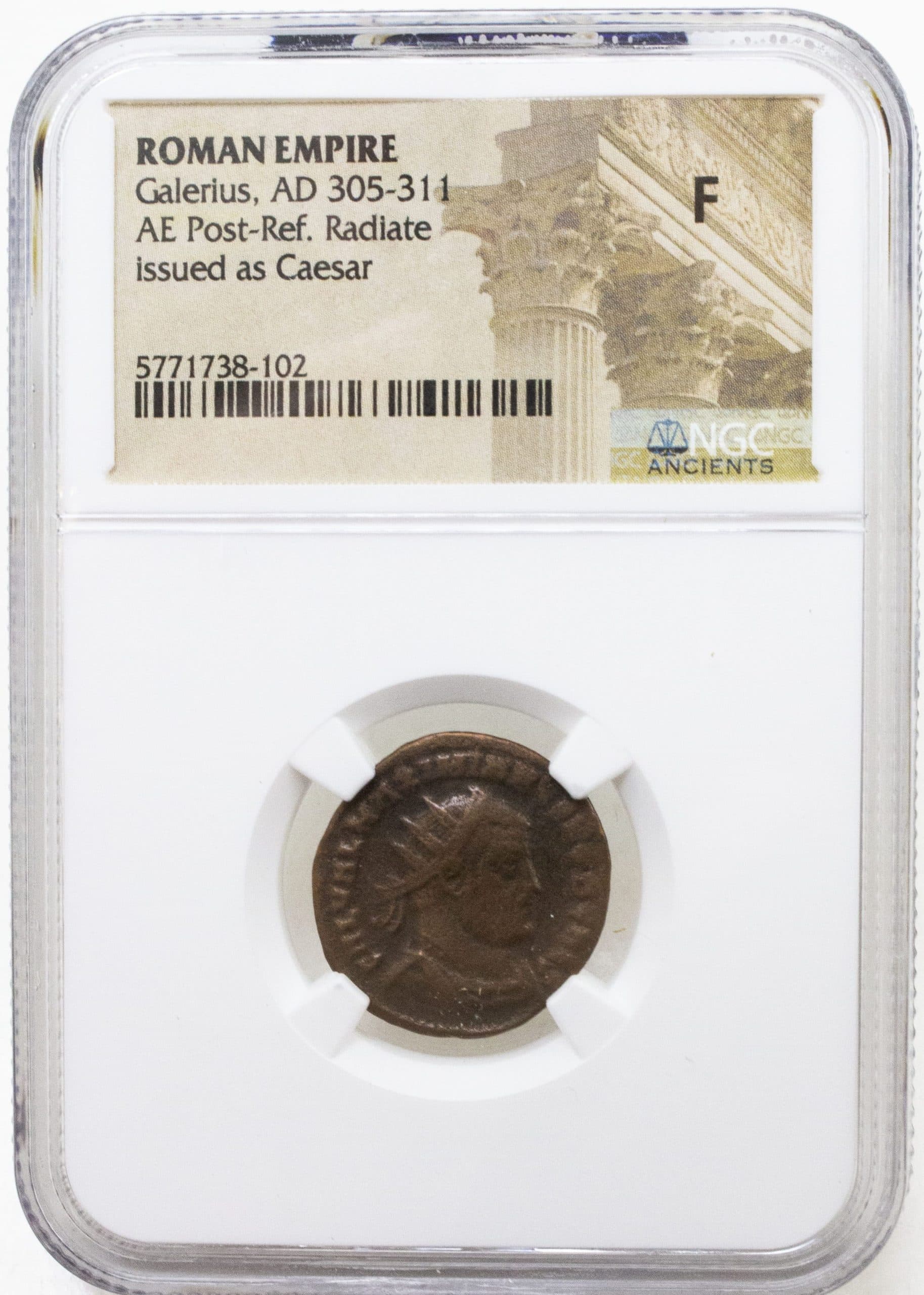 NGC-Certified Roman Coin: Galerius, ANT, Grade F β representative ECC supplier stock image; exact coin and slab vary