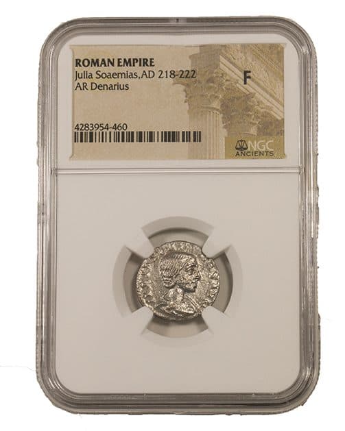 NGC-Certified Roman Coin: Julia Soaemias, Denarius, Grade F — representative ECC supplier stock image; exact coin and slab vary