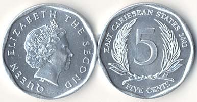 1,000 East Caribbean KM36(U) 5 Cents - St Kitts Bulk World Coins representative product image