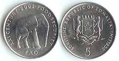 Somalia KM45(U) 5 Shillings (Elephant) β Lot of 100 representative product image