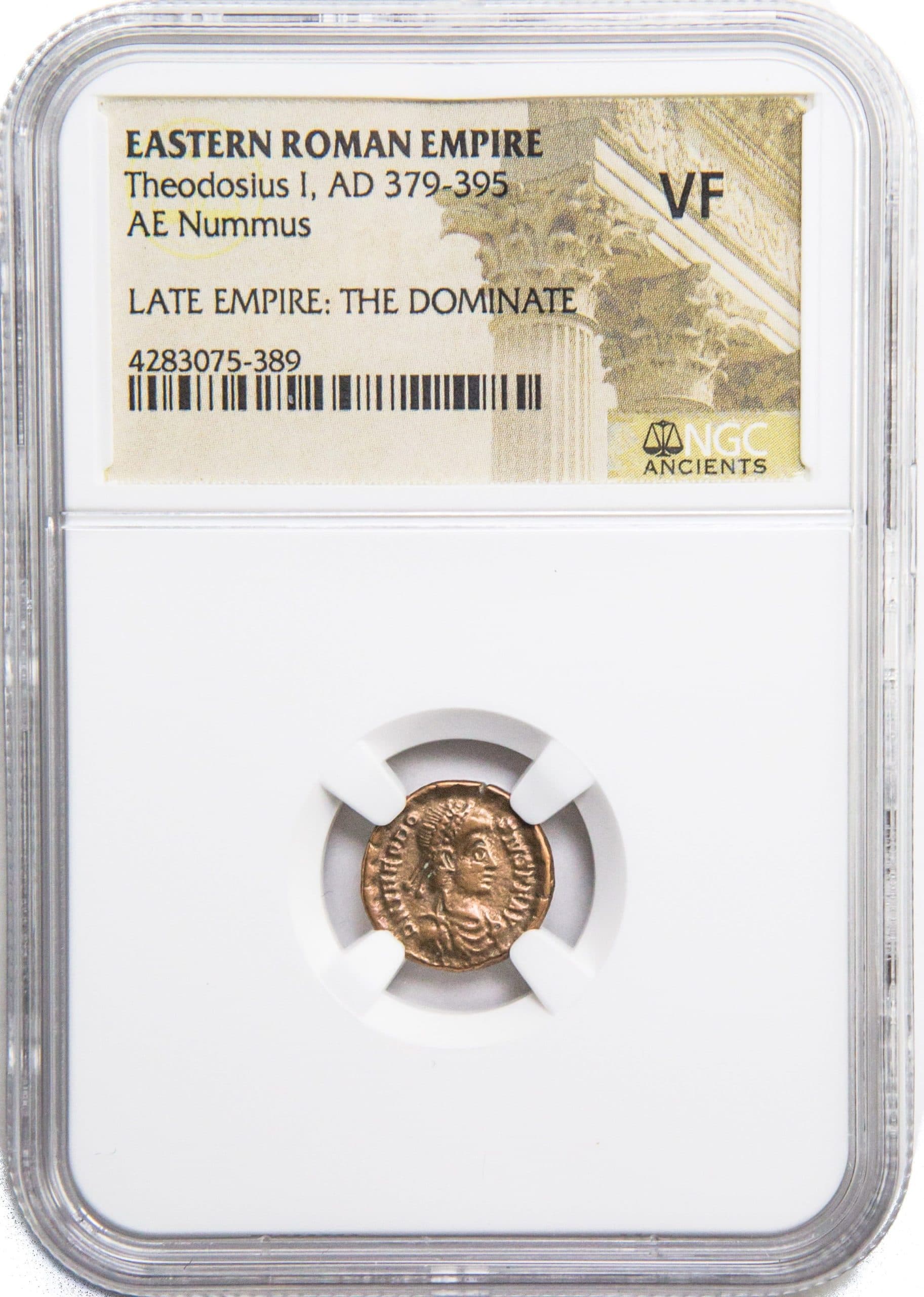 NGC-Certified Roman Coin: THEODOSIUS1ST(AE4), Grade VF β representative ECC supplier stock image; exact coin and slab vary