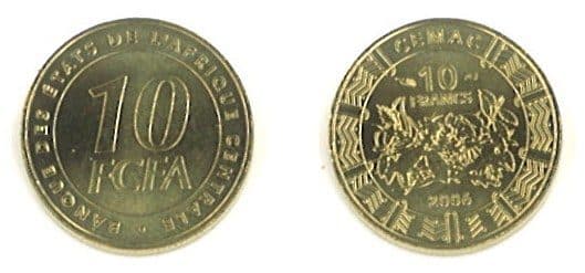 Central African St. KM19(U) 10 Francs (2006) – Lot of 40 representative product image