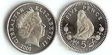 Gibraltar KM775(U) 5 Pence (Queen Elizabeth and monkey) β Lot of 33 representative product image