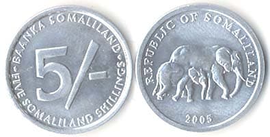 1,000 Somaliland KM19(U) 5 Shillings Elephant W/ Baby Bulk World Coins representative product image