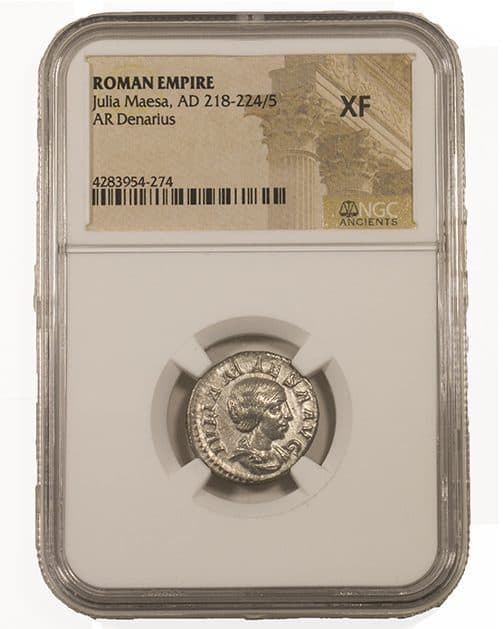 NGC-Certified Roman Coin: Julia Maesa, Denarius, Grade XF β representative ECC supplier stock image; exact coin and slab vary