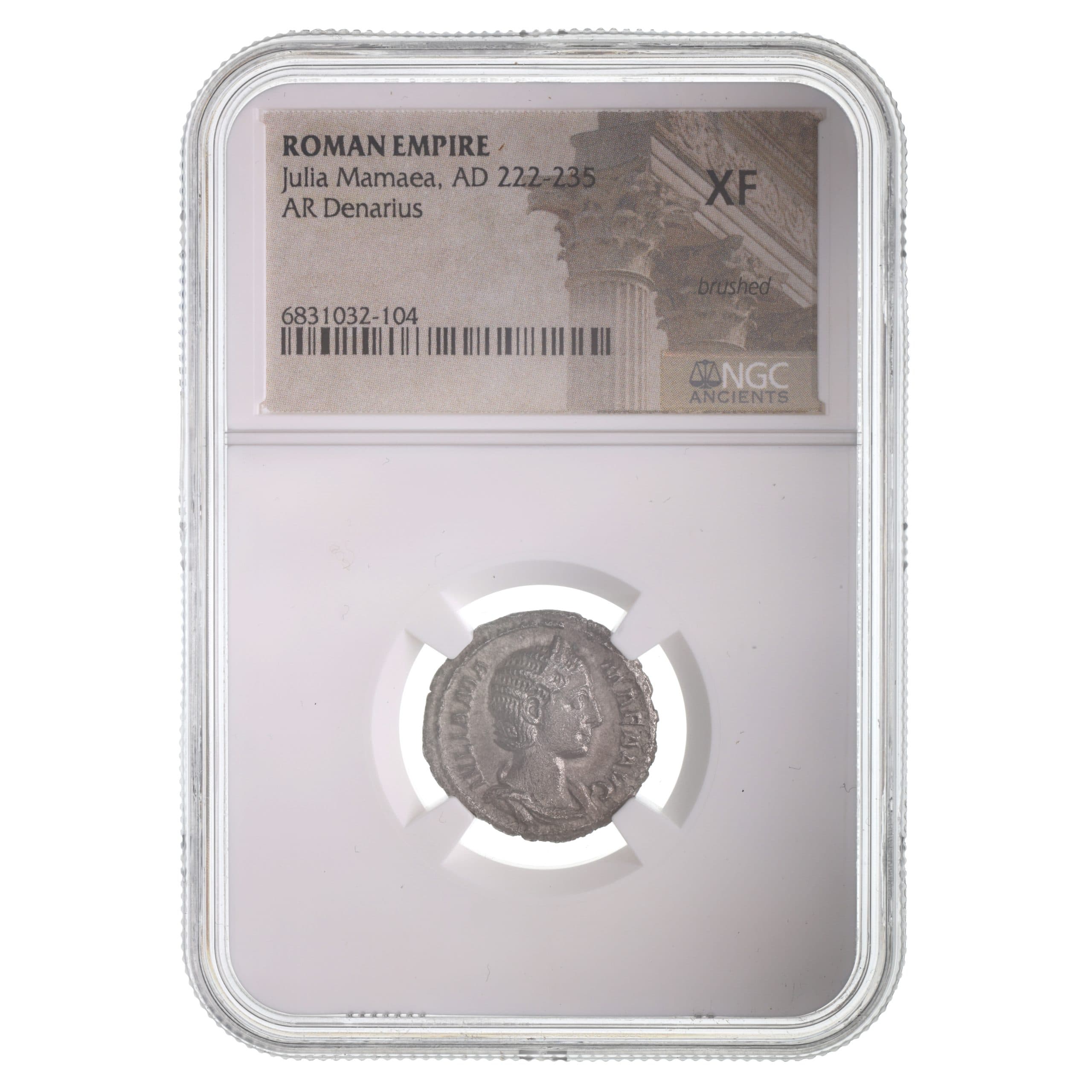 NGC-Certified Roman Coin: Julia Mamaea, Denarius, Grade XF β representative ECC supplier stock image; exact coin and slab vary