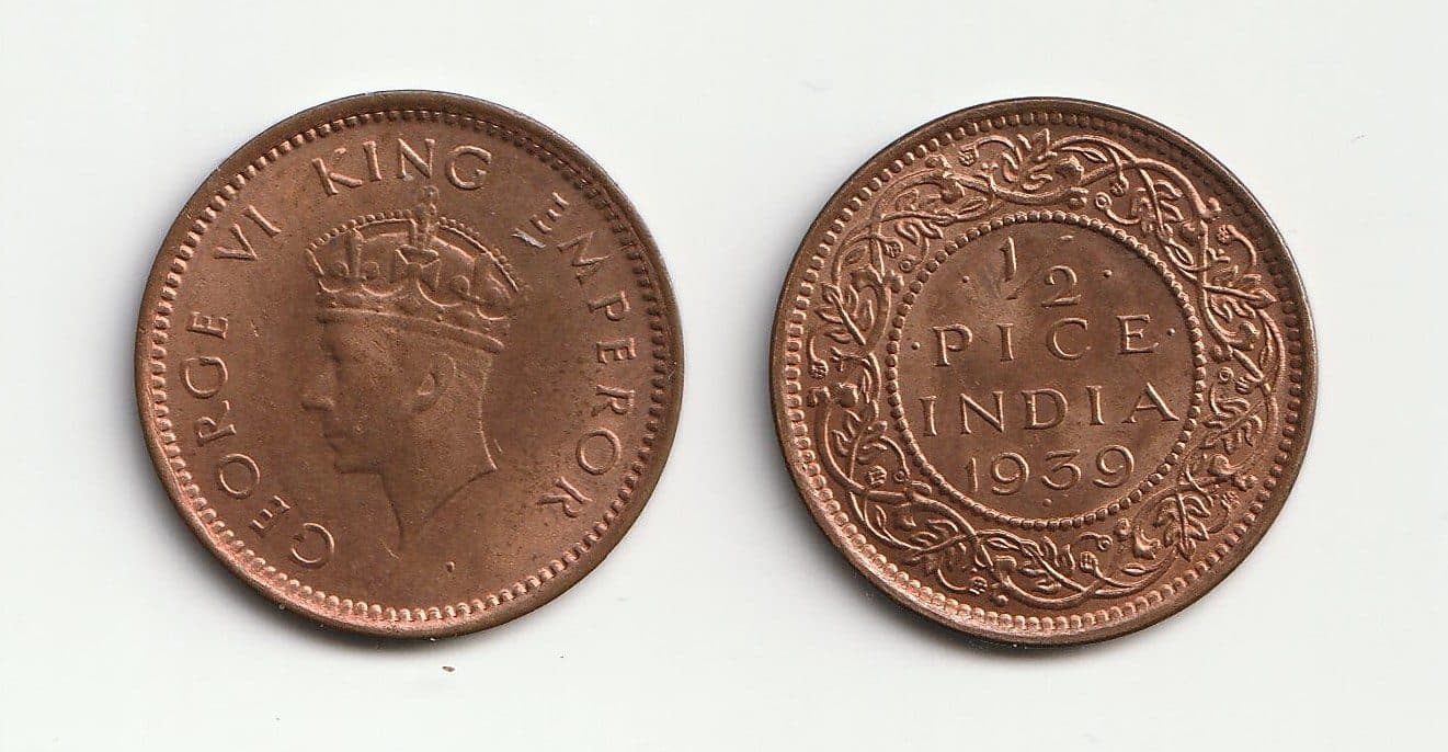 British India KM528(AU-U) British India, George VI (1936-1952), Half Pice β Lot of 7 representative product image