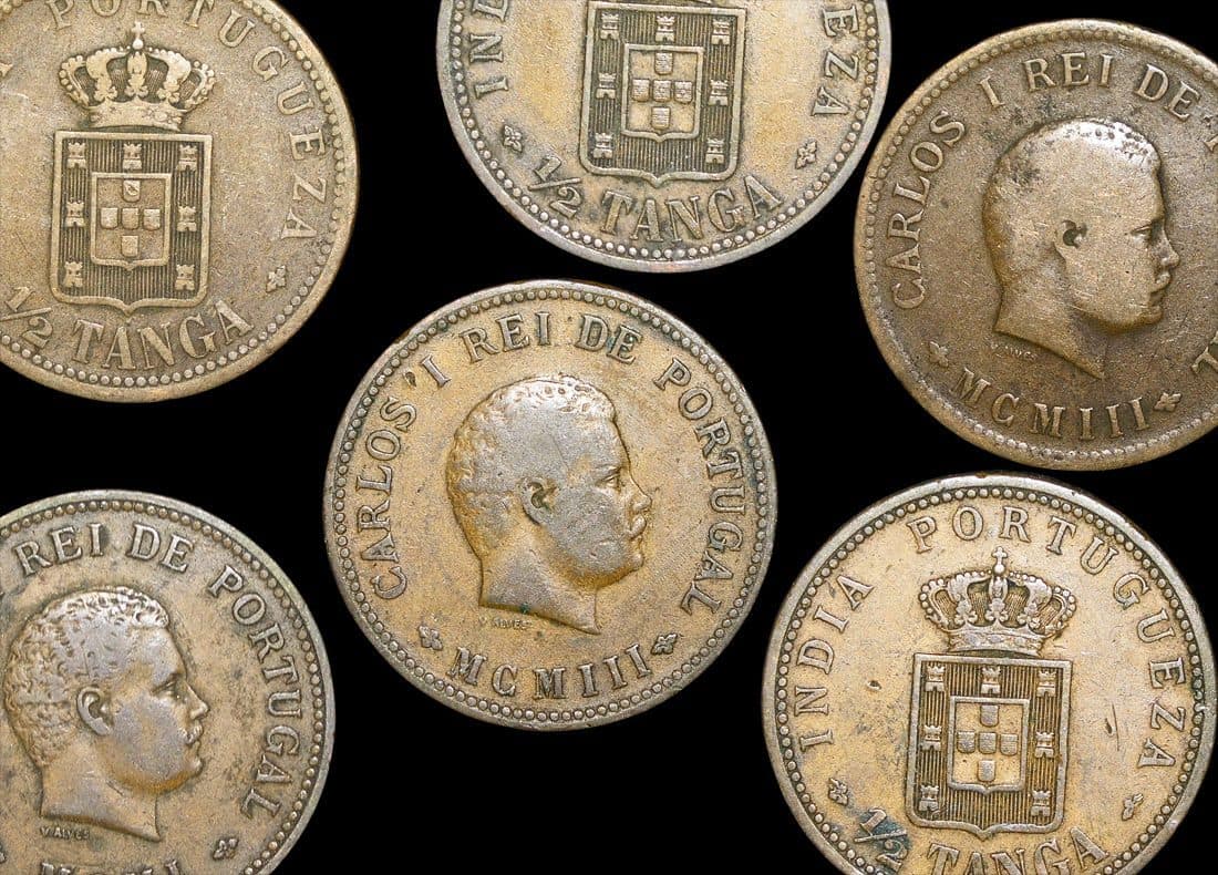 Portuguese India KM16(F-VF) Portuguese India, Carlos I (1899-1908 CE), dated 1901 or 1903, 1/2 Tanga β Lot of 5 representative product image