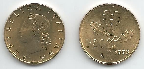 1,000 Italy KM97.2(U) 20 Lira Bulk World Coins representative product image