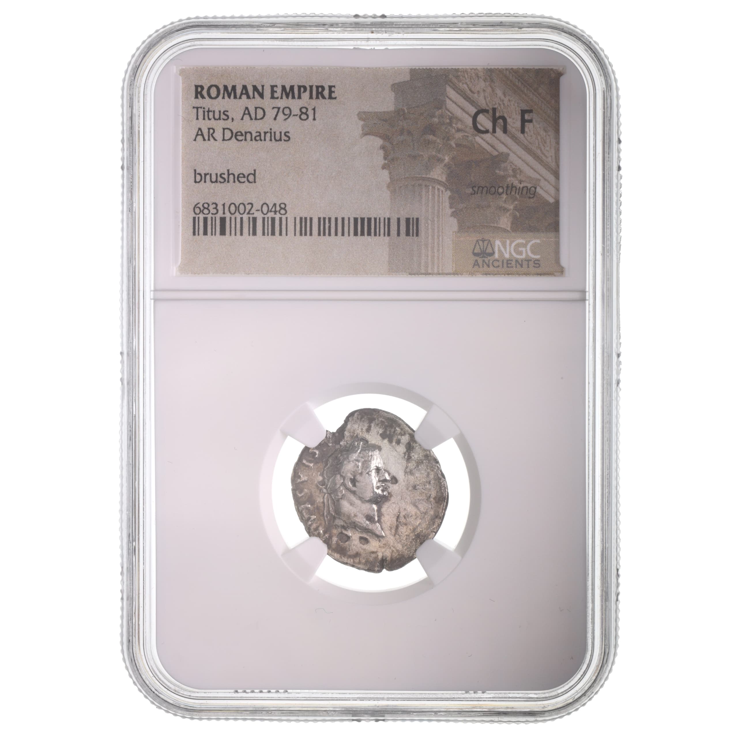 NGC-Certified Roman Coin: Titus, Denarius, Grade CH-F β representative ECC supplier stock image; exact coin and slab vary
