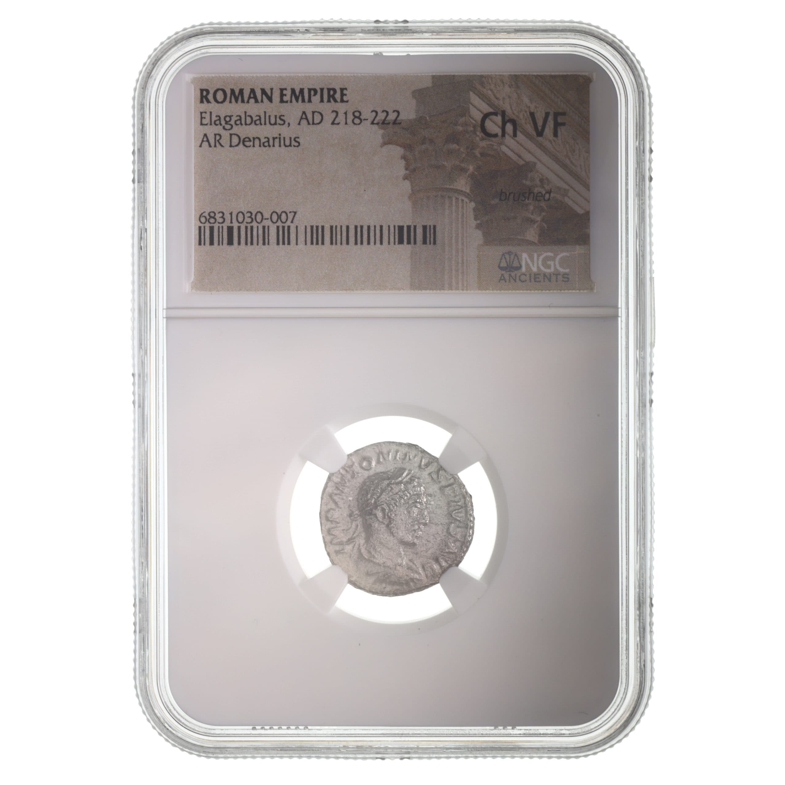 NGC-Certified Roman Coin: Elagabalus, Denarius, Grade CH-VF β representative ECC supplier stock image; exact coin and slab vary