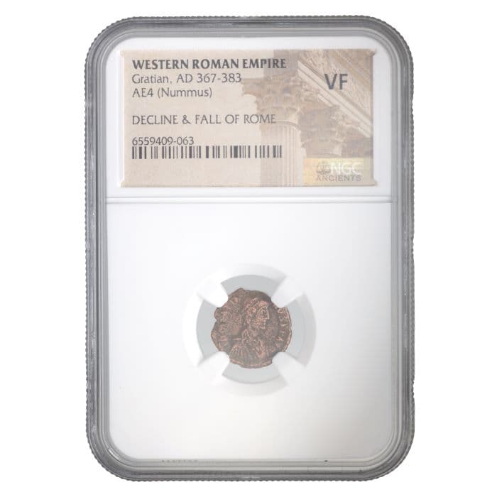 NGC-Certified Roman Coin: Gratian, AE4, Grade VF β representative ECC supplier stock image; exact coin and slab vary