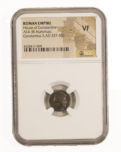 NGC-Certified Roman Coin: CONSTIUS2ND(AE3), Grade VF β representative ECC supplier stock image; exact coin and slab vary