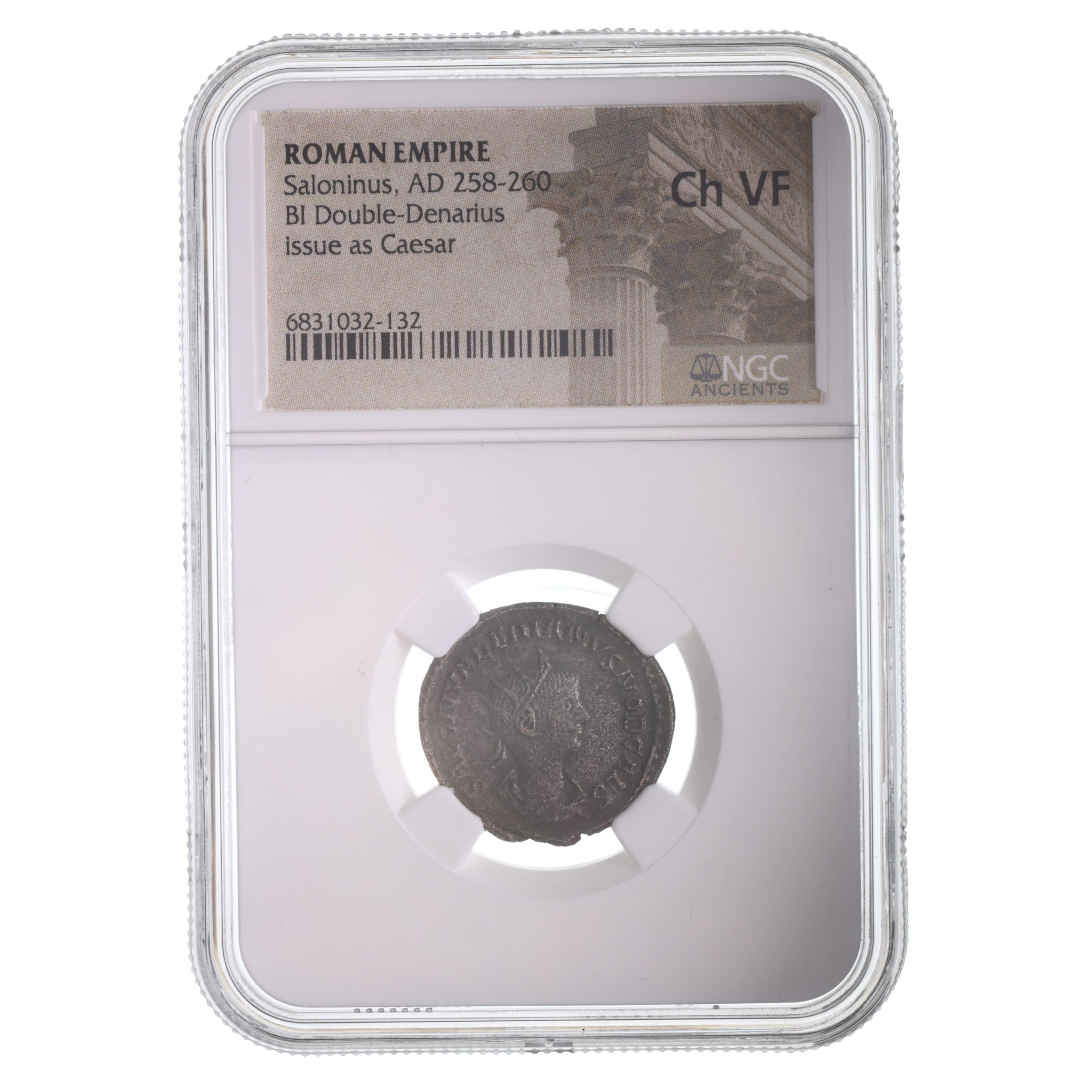 NGC-Certified Roman Coin: Saloninus, Ag ANT, Grade CH-VF β representative ECC supplier stock image; exact coin and slab vary