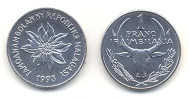 Madagascar KM8(U) 1 Franc – Lot of 30 representative product image