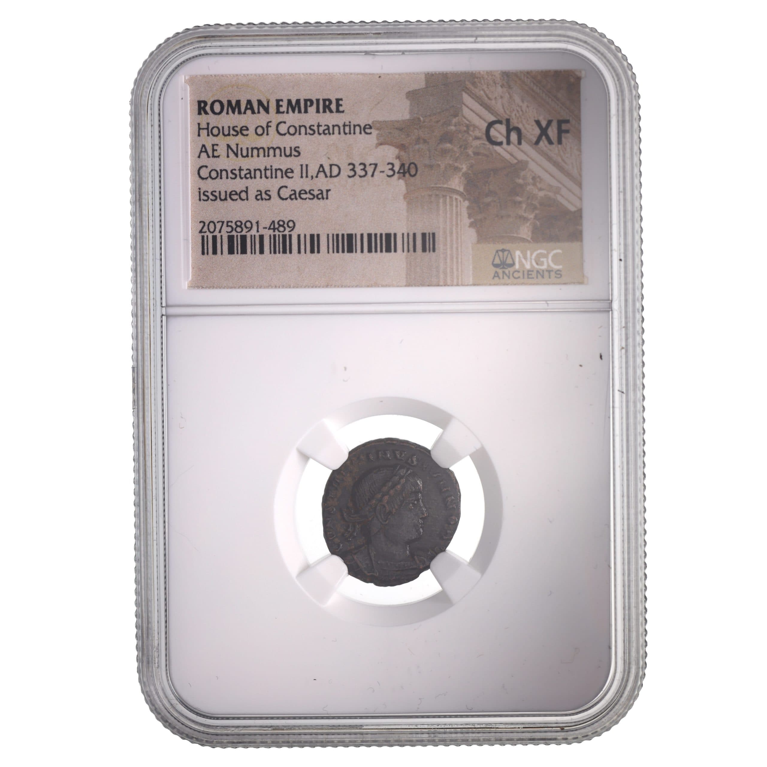 NGC-Certified Roman Coin: CONSTINE2ND(AE3/4), Grade CH-XF β representative ECC supplier stock image; exact coin and slab vary