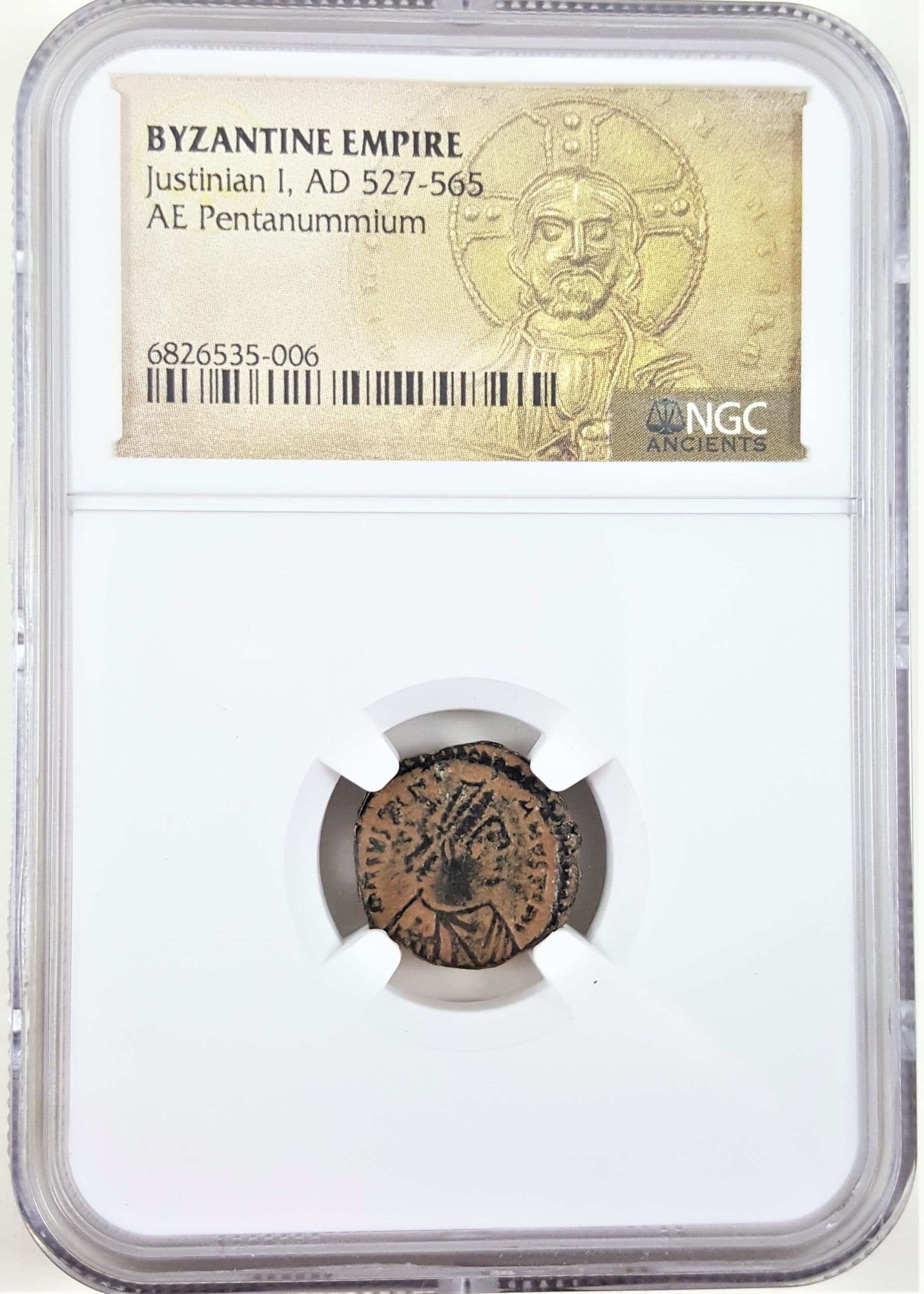 NGC-Certified Roman Coin: Byz Justinian I, Grade HG β representative ECC supplier stock image; exact coin and slab vary