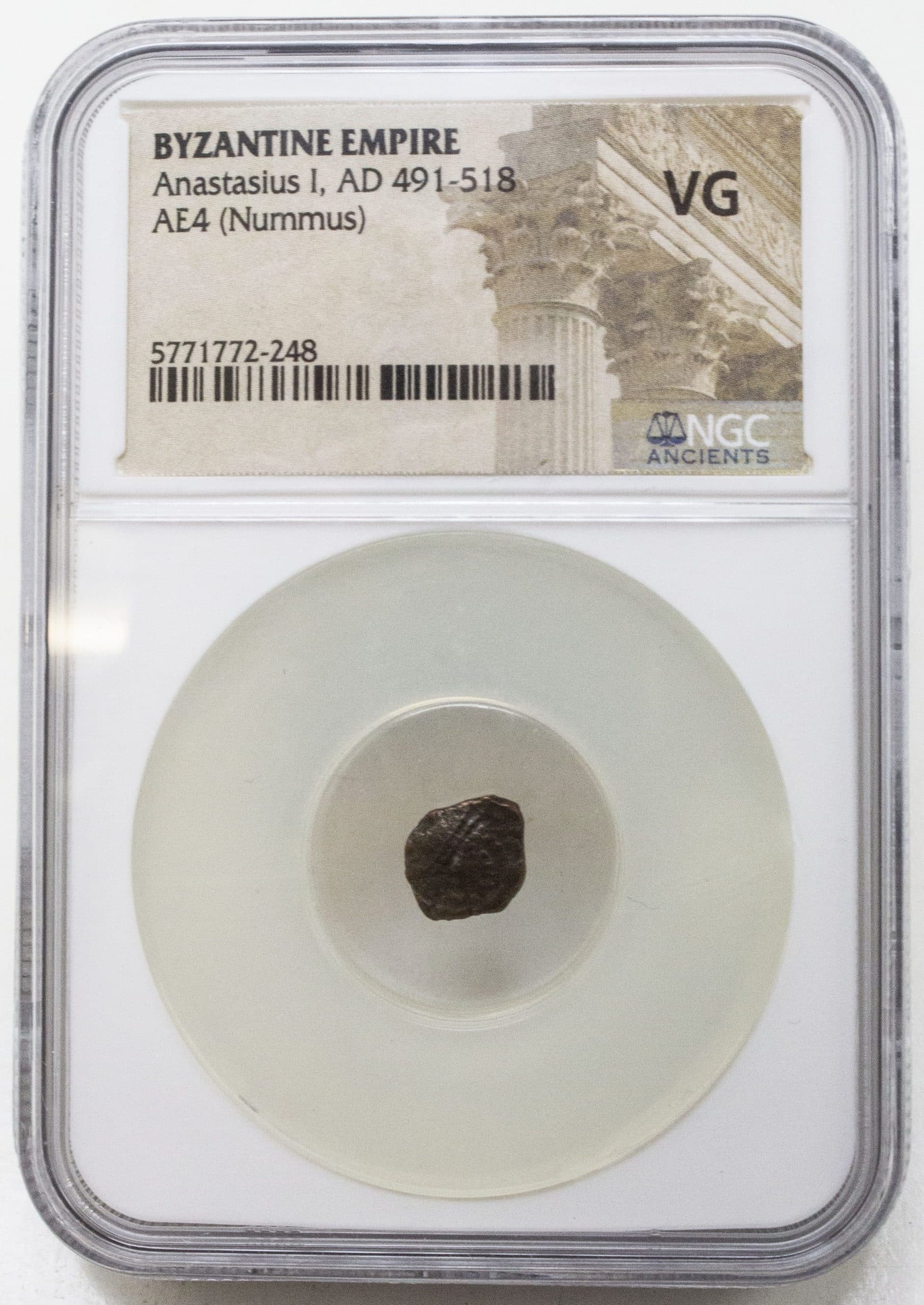 NGC-Certified Roman Coin: ANASTASIUS(AE4), Grade VG β representative ECC supplier stock image; exact coin and slab vary