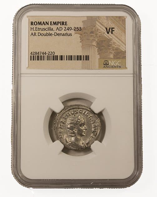 NGC-Certified Roman Coin: HETRUSCILLA(ANT), Grade VF β representative ECC supplier stock image; exact coin and slab vary