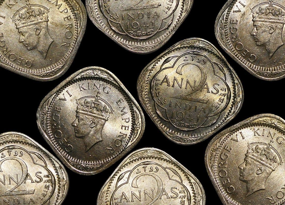 British India KM541(XF-AU) British India, George VI (1936-1952), 1941, Two Annas β Lot of 7 representative product image