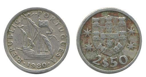 Portugal KM590(VF-F) 2 1/2 Escudos β Lot of 80 representative product image