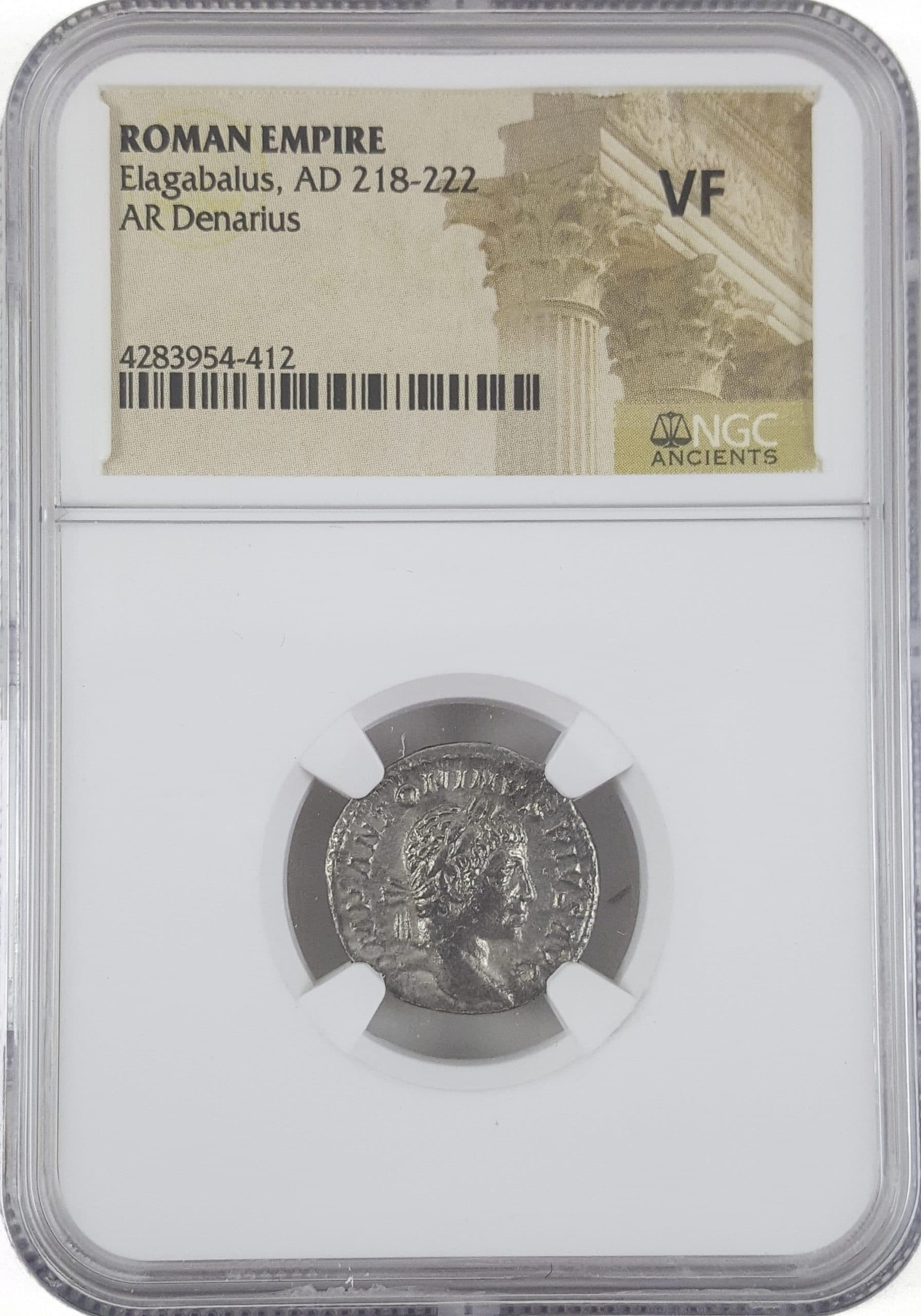 NGC-Certified Roman Coin: Elagabalus, Denarius, Grade VF β representative ECC supplier stock image; exact coin and slab vary