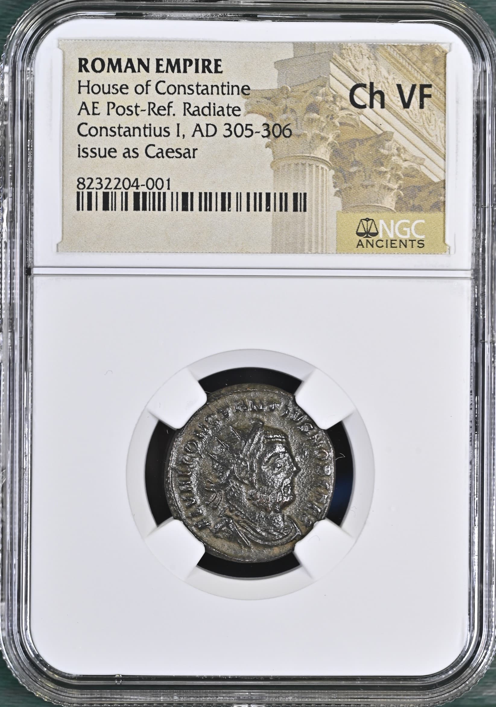 NGC-Certified Roman Coin: CONSTIUS1ST(ANT), Grade CH-VF β representative ECC supplier stock image; exact coin and slab vary